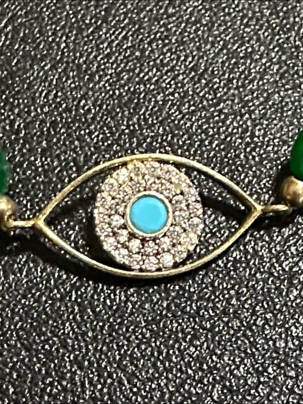 6mm Faceted Green Gemstone Evil Eye Protection Stretch Bracelet Gold-Tone